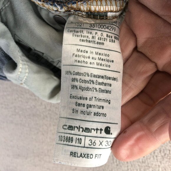 Carhartt Mens Work Jeans 36X30 Blue Denim Straight Cargo Relaxed Fit Classic - Picture 3 of 16
